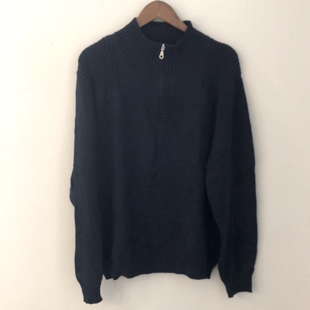 Paradise Collection Men's Navy Sweater 1/4 zip ribbed shoulder chunky cotton XXL